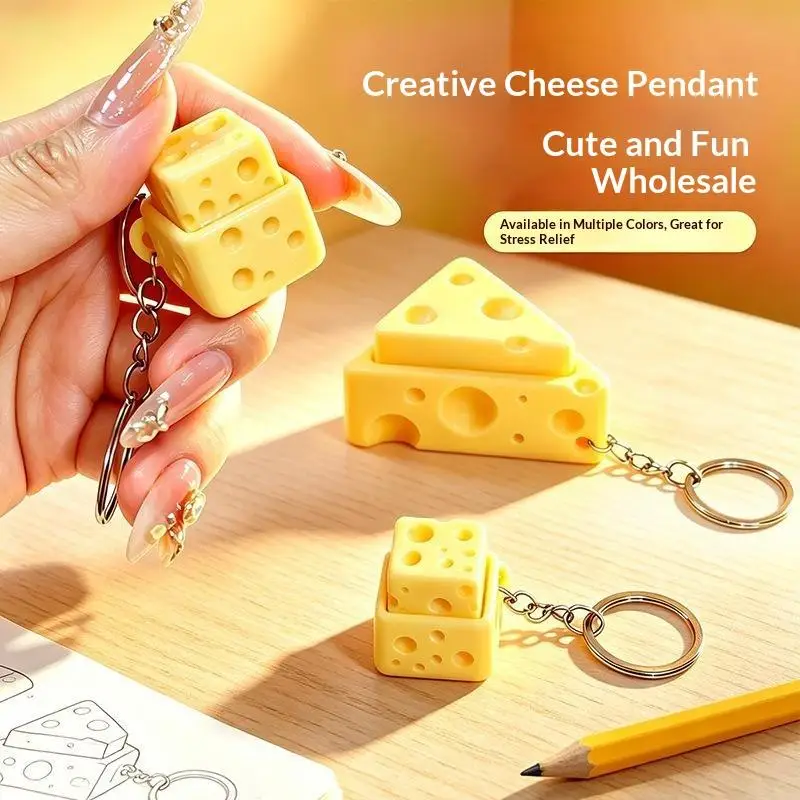 Cheese Shape Stress Relief Fidget Keychain Cute Pendant Bag Ornament Gift For Kids And Cheese Lovers Accessory