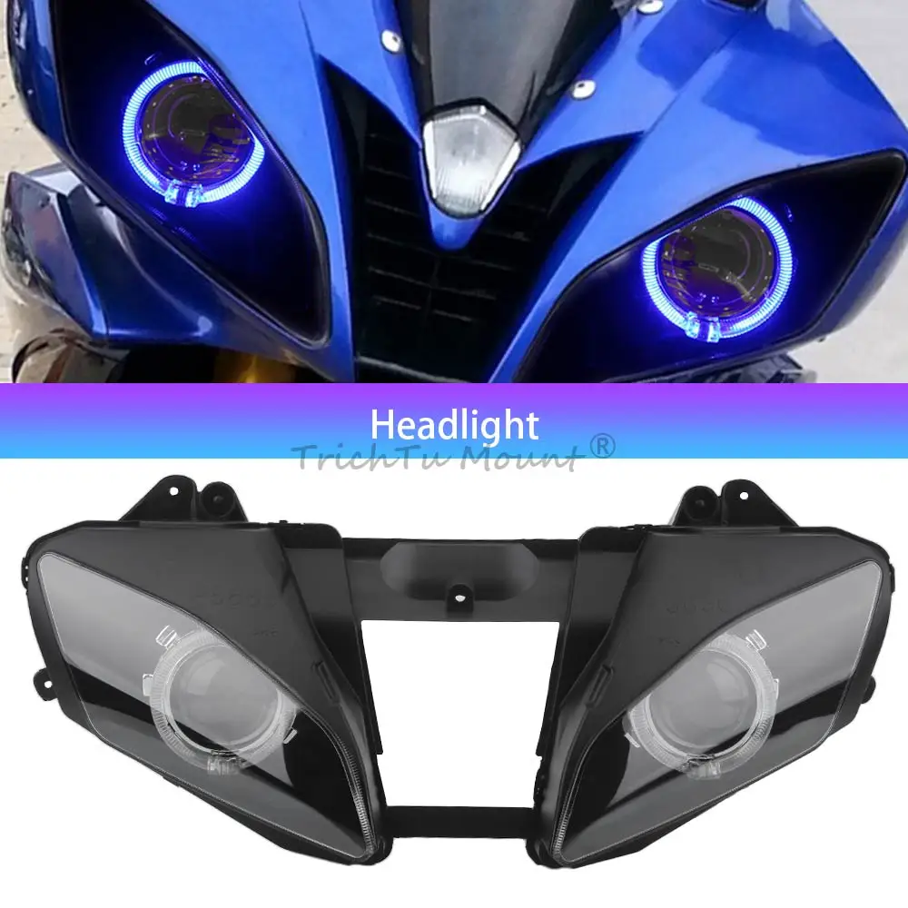 Motorcycle Front Headlight Assembly Blue Angel Eyes LED High/Low Beam HID Head Lamp For Yamaha YZF R6 2006 2007 Accessories