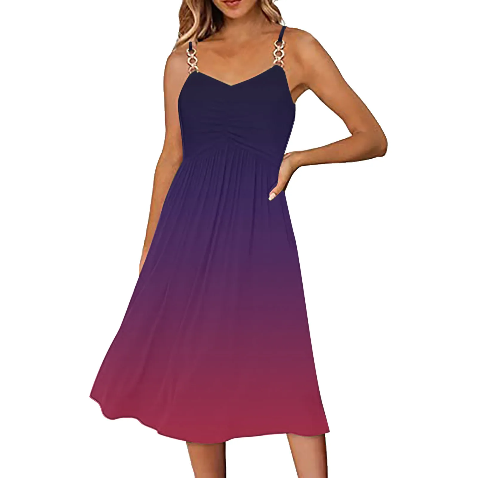 

Spaghetti Strap Gradient Dresses For Women Sleeveless V Neck A Line Summer 2023 Fashion Sundresses Casual Beach Dress