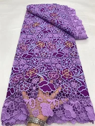 Purple PAfrican Guipure Cord Lace Fabric 2024 Nigerian Lace Fabric 5 Yards High Quality Embroidery For Party Wedding Dress