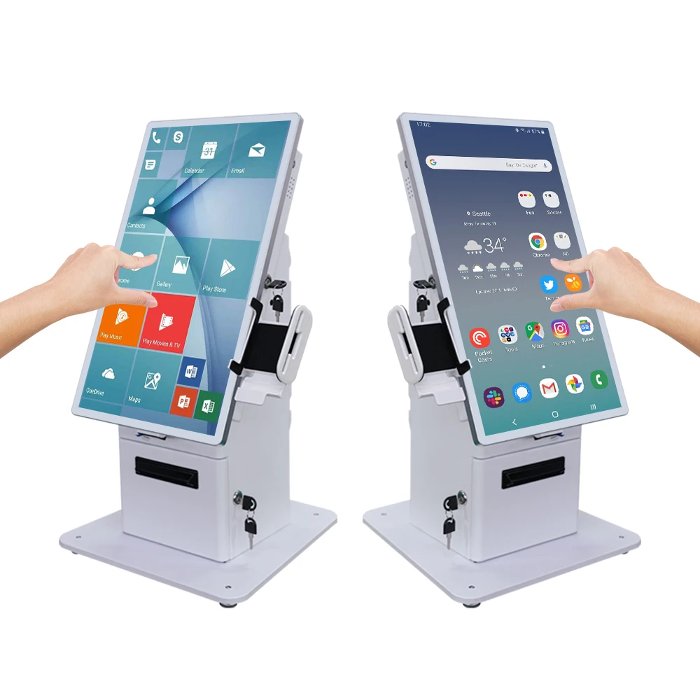 

Desktop 21.5 Inch Interactive Touch Screen Pc Thermal Printer QR Code Scanner Payment Kiosks for POS Self Service
