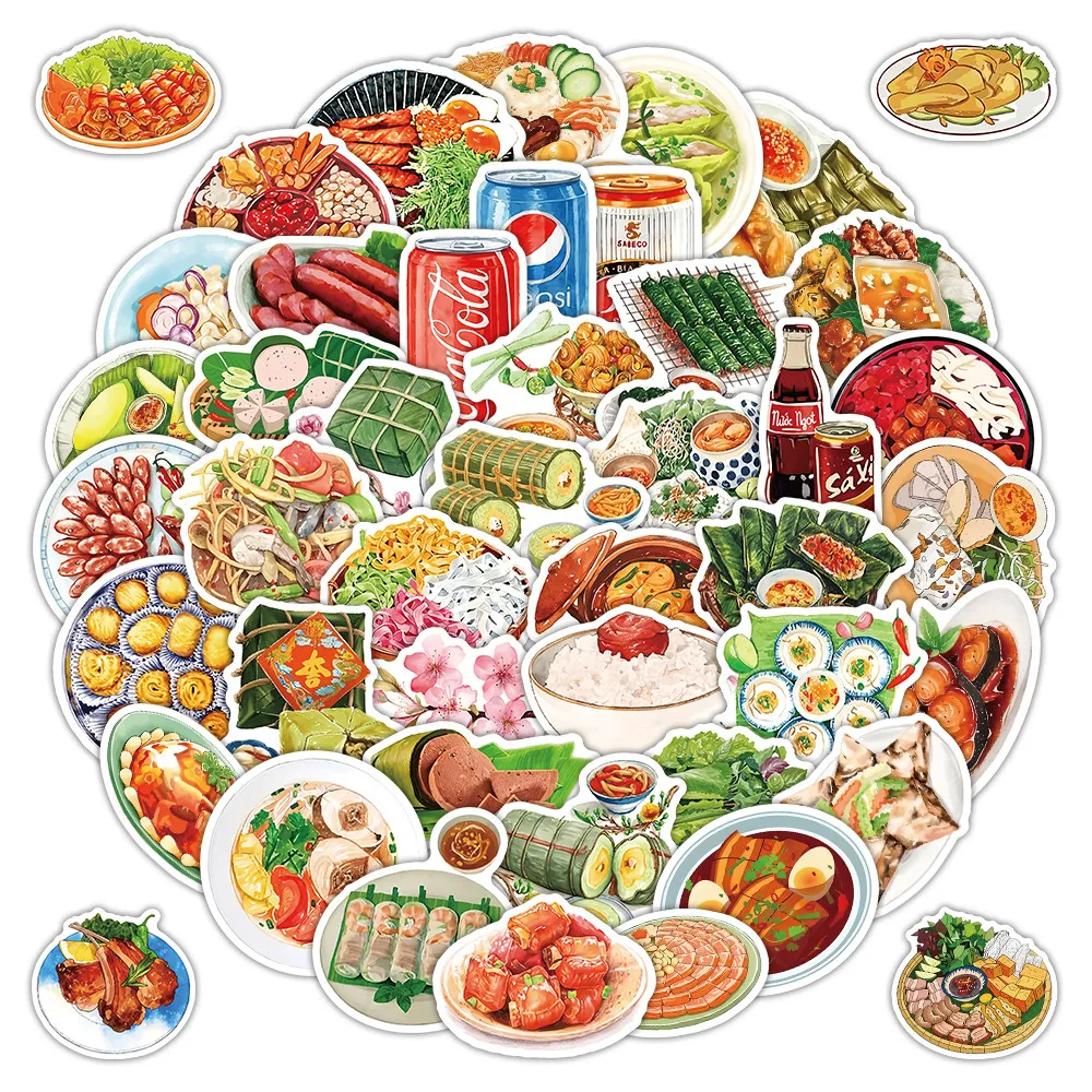 50 Hojas de Pegatinas de Comida Asiática, Calcomanías de Platos Chinos Deliciosos para Fundas de Teléfono, Laptops, Diarios, Pegatinas Doradas de Recuerdos