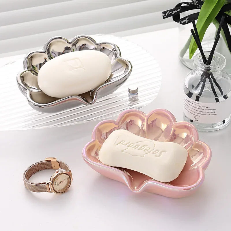 Ceramic Shell Soap Box Bathroom Creative Draining Soap Box Bathroom Sink Household High-end Light Luxury Soap Rack