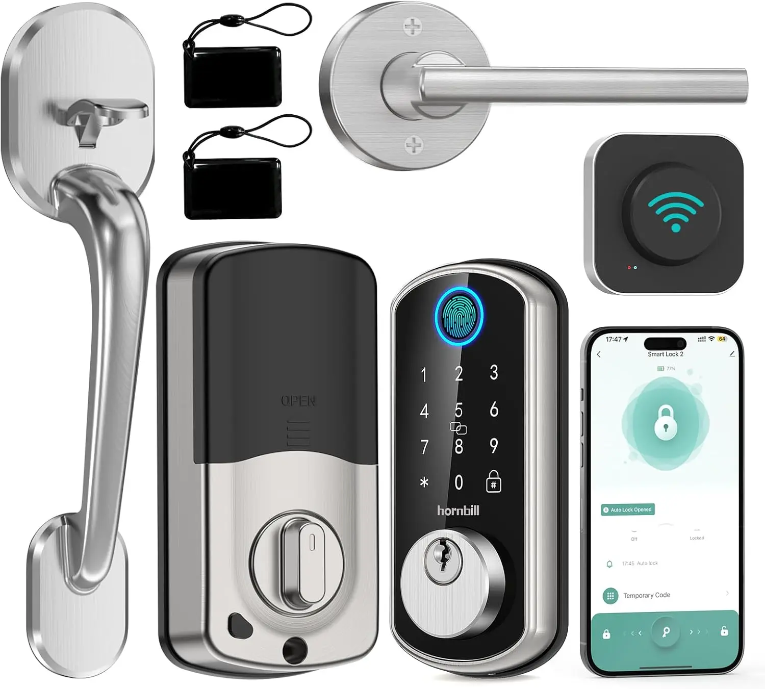 Smart WiFi Front Door Lock:Entry Fingerprint Deadbolt with Handle Set Electronic Digital Keypad Door Locks APP