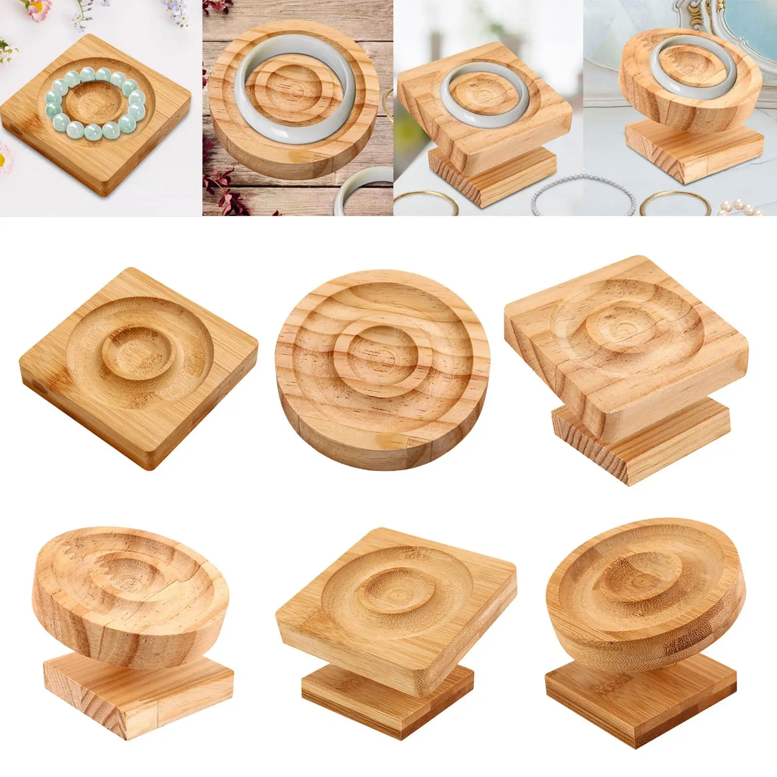 Square Bamboo Bangle Bracelet Tray Jewelry Storage Display Holder Organizer for Dresser Countertop Showcase