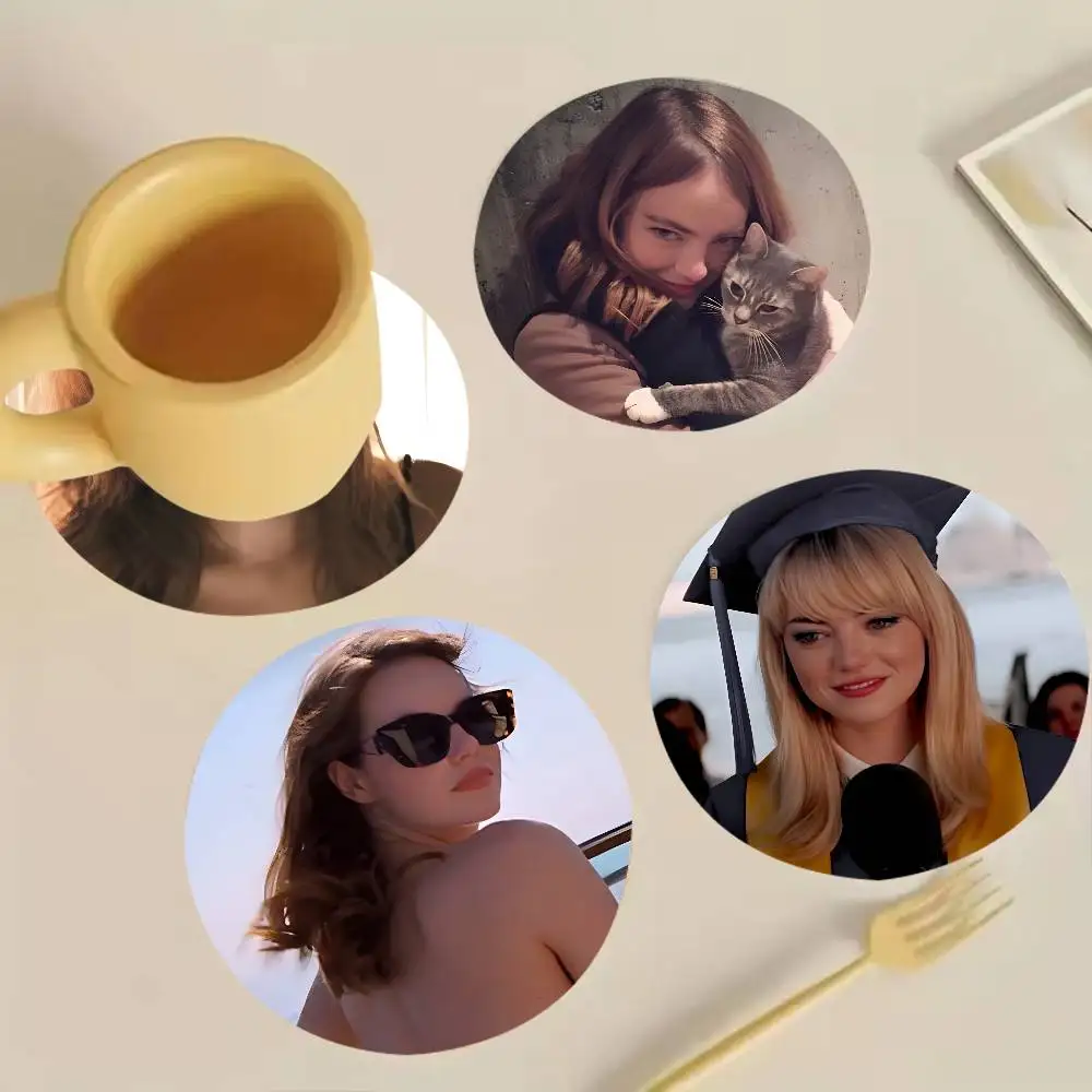 E-Emma Stone Wooden Cup Mat Cappuccino Vodka Juice Water Coaster for Flower Shop
