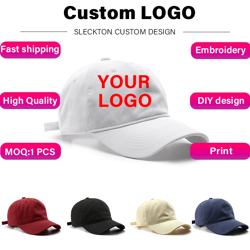 SLECKTON Custom Baseball Cap for Women and Men DIY Design Cotton Hats Brand Logo Embroidery Print Caps Solid Wholesale Unisex