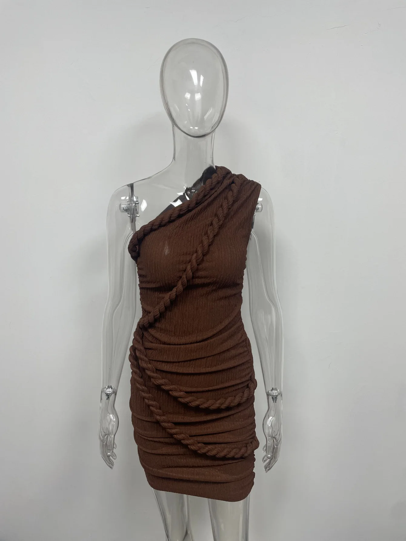 2026 Fashion Sexy Off Shoulder Twist Rope Bodycon Midi Dress for Women Evening Party Outfit view 6