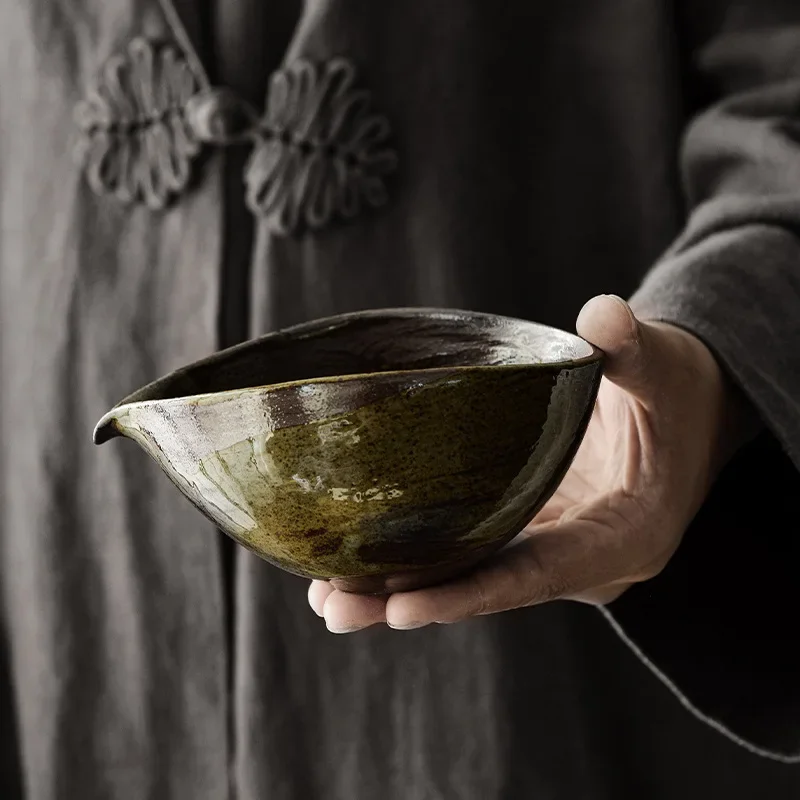 200ML Japanese Handmade Retro Large Uniform Cup Coarse Pottery Powder Guide Fair Cup Broken Water Neat Tea Separator Tea Service