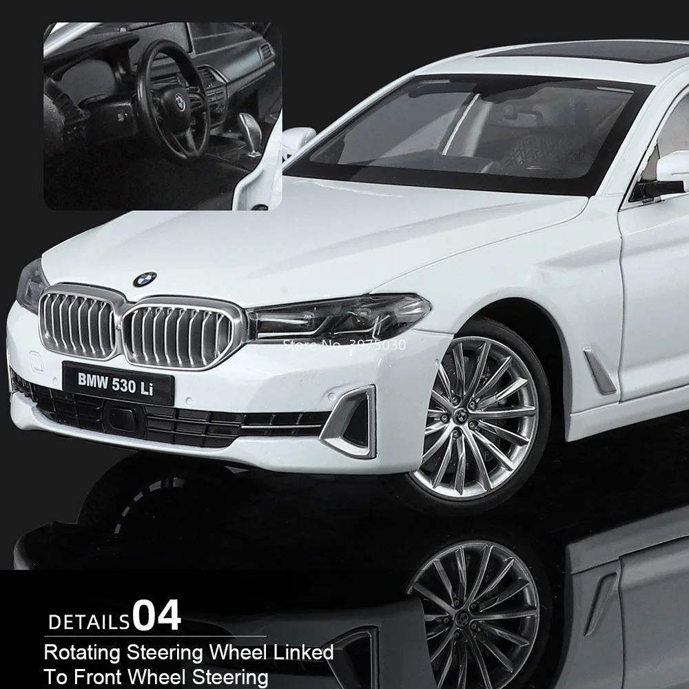 1:18 Legering BMW 5-serie 530Li-modellen Gegoten speelgoedauto's Wielstuur Miniatuurvoertuig 6 deuren geopend auto voor kinderen Educatie