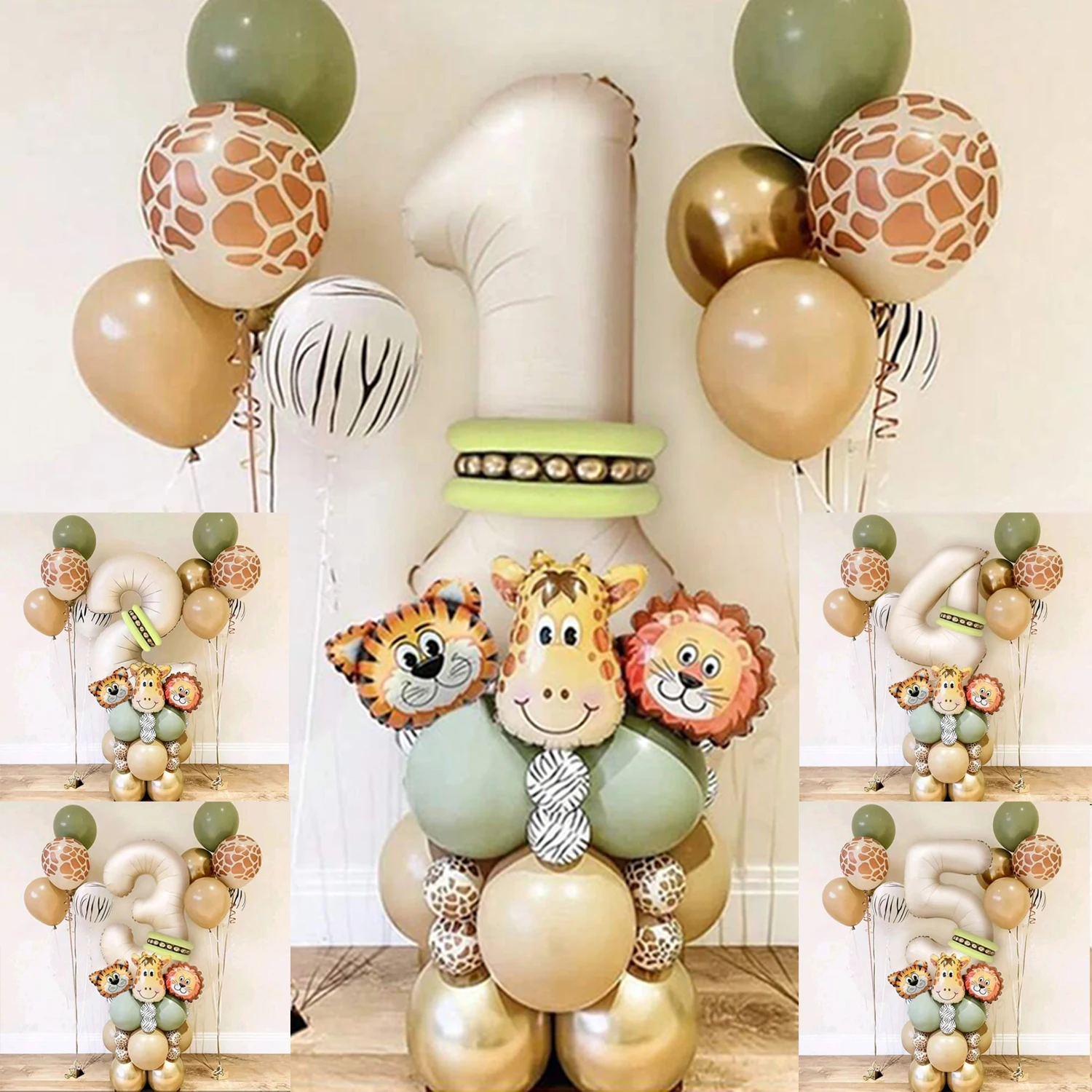 40 قطعة مجموعة بالونات حيوانات الغابة الرجعية الأسد الزرافة بالون 1-9 عيد ميلاد الديكور الذكرى الغابة موضوع الطرف الديكور