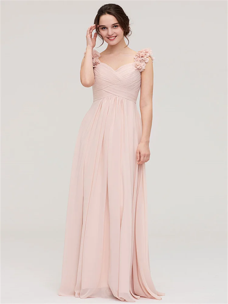 Hot Selling Sweetheart Sleeveless Pleated Shoulder Chiffon Bridesmaid Dress Back Zipper Floor Length Gown For Wedding Guest 2024