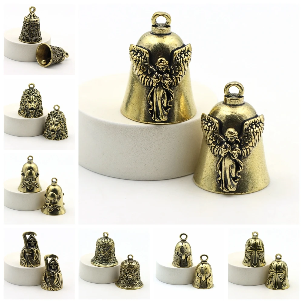 Owl Brass Bell Hand Carving Vintage Crafts Good Luck Ornament DIY Keychain Wind Chime Doorbell Home Decor Halloween Xmas Gift
