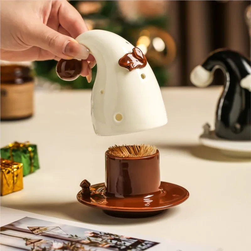 Magic Hat Shaped Ceramic Toothpick Tube Home Creative Toothpick Can Cotton Swab Can Dental Floss Tube Toothpick Storage BoxZI837