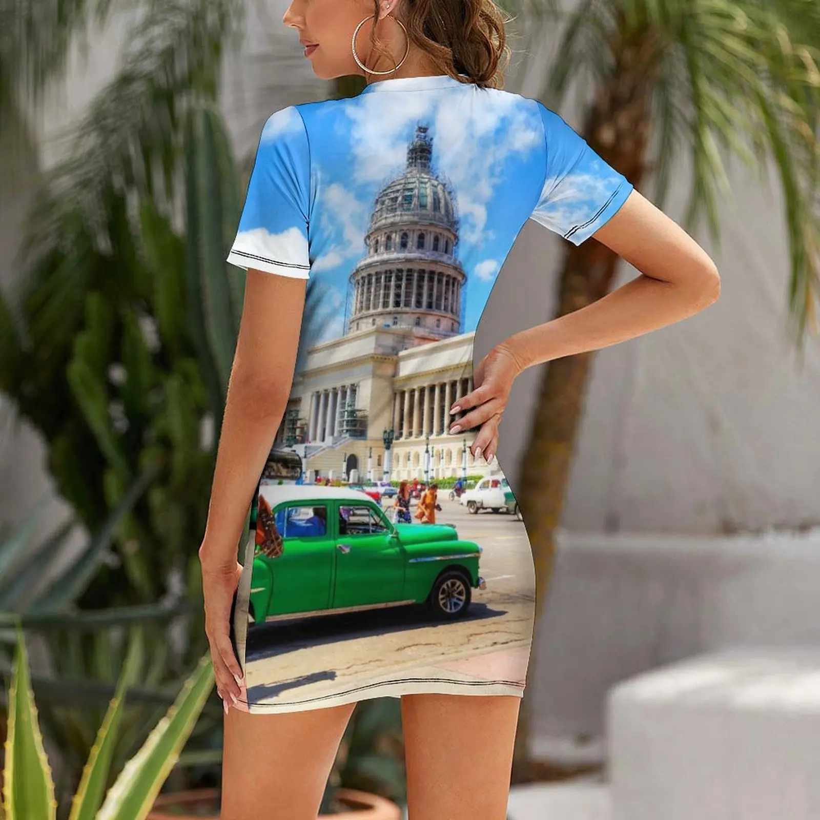 Capitol Building Havana Cuba Short Sleeved Dress Long veiled dresses evening dresses luxury 2025