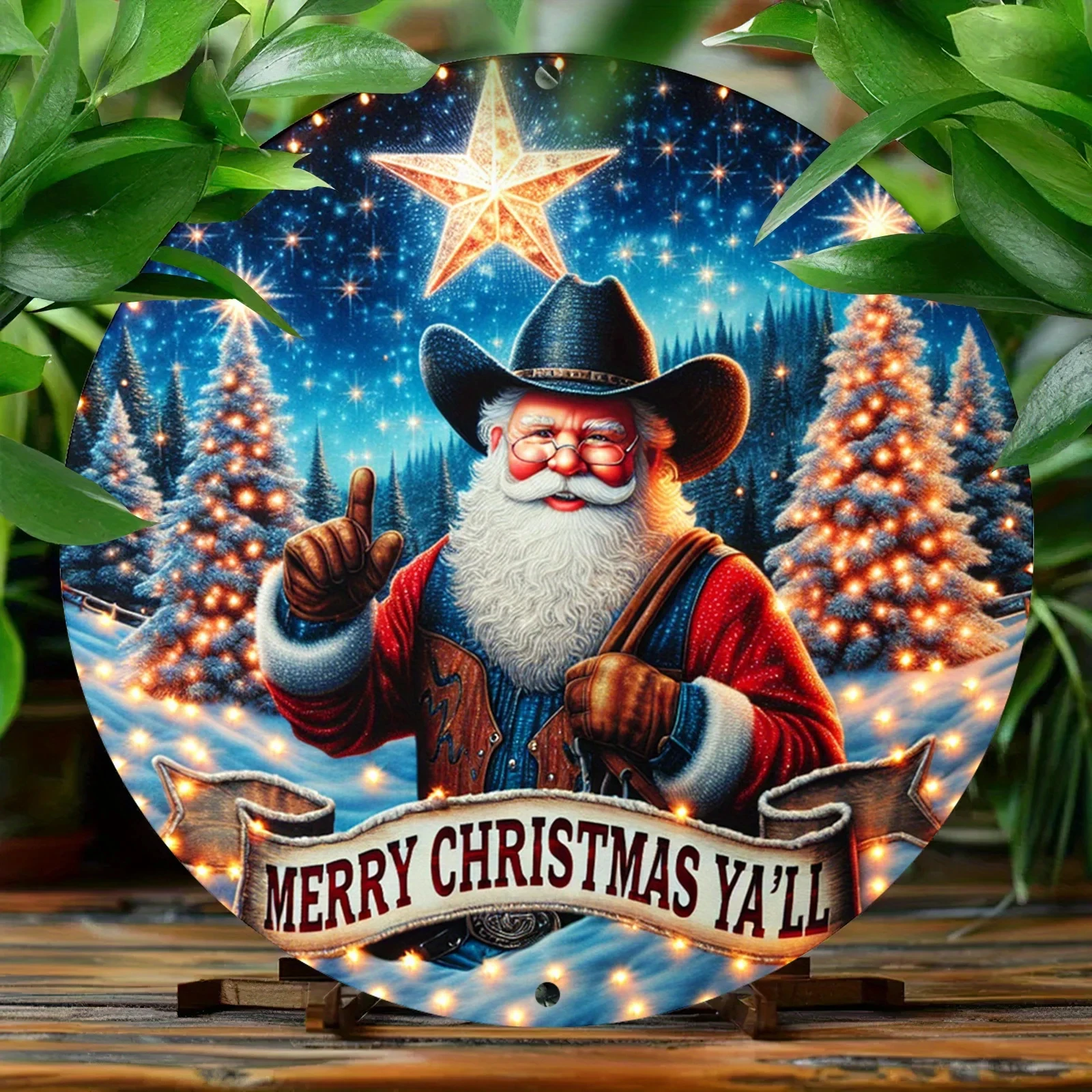 1 Piece of Western Cowboy Themed Round Aluminum Metal Sign, Merry Christmas Round Decorative Sign - Scratch-Resistant, Uv-Resistant, and Flame-Retardant