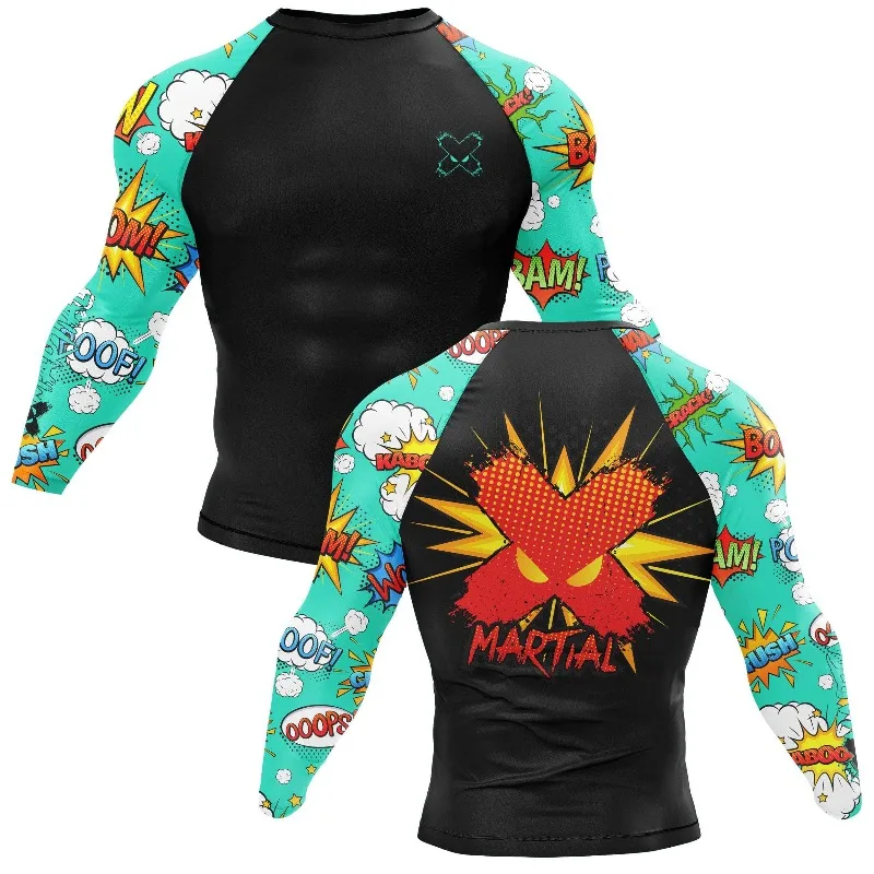 Men's BJJ Rash Guard Long Sleeve Compression Shirt 3D Print Training Top Breathable Jiu Jitsu Sportswear for Grappling Wrestling