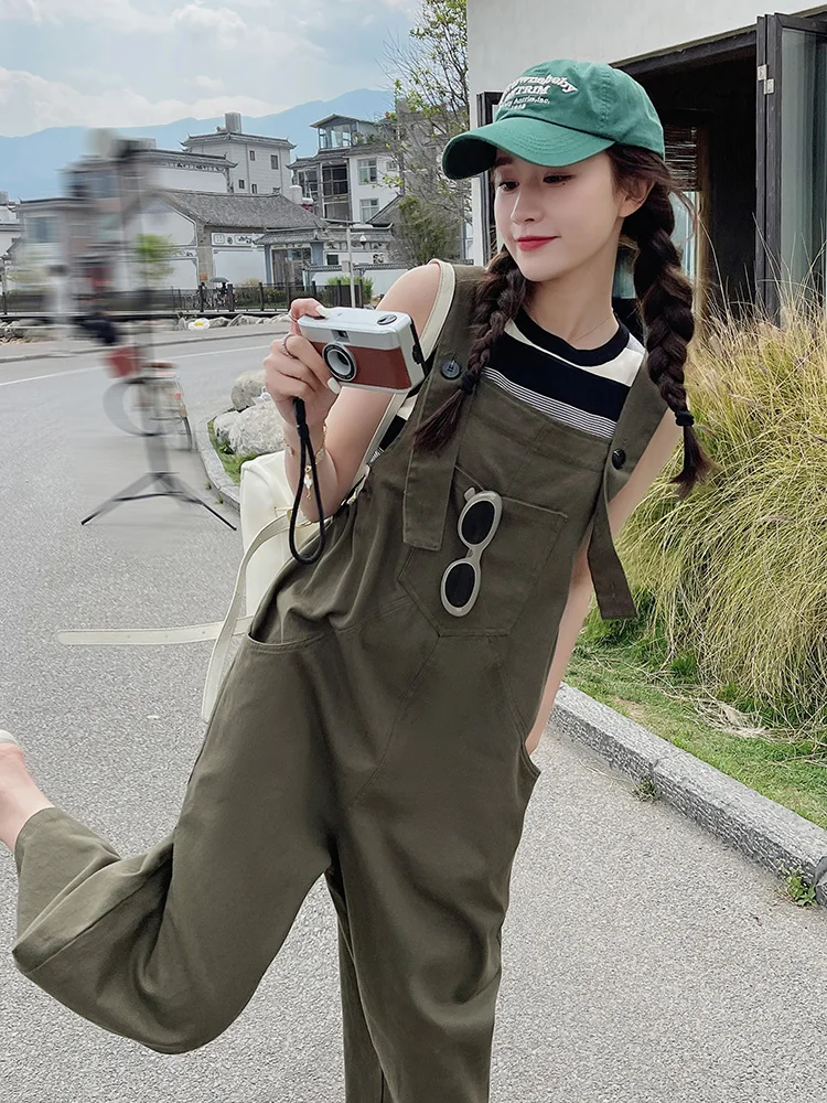 

Антивозрастной женский летний комбинезон с широкими штанинами для колледжа, свободный крой, дизайнерская рабочая одежда, повседневные брюки с высокой талией и деталями