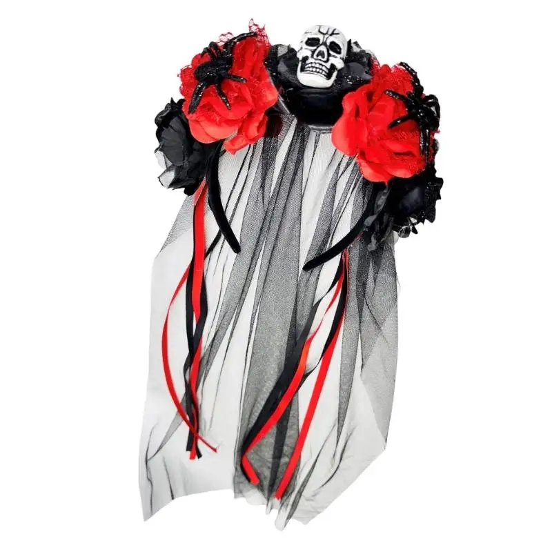 P9fe Party Ready Arachnid Floral Mesh Hiasan Hairband Untuk Halloween Dances Costume Contests and Chotoshoots