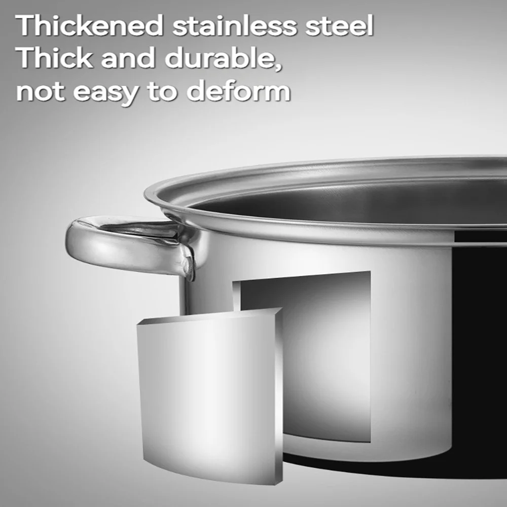 أدوات طبخ مقاومة للحرارة مقاس 9.45 بوصة، قدر بخاري كبير من الفولاذ المقاوم للصدأ وعاء حساء 2 في 1، مناسب للطباخ التعريفي