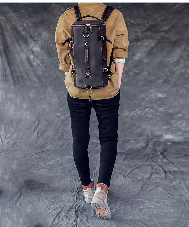 Genuine Leather Men Backpacks Shoulder Bag Handbags Travel Backpack Bucket Bag Multi-functional Models Of Men's Leather Portable