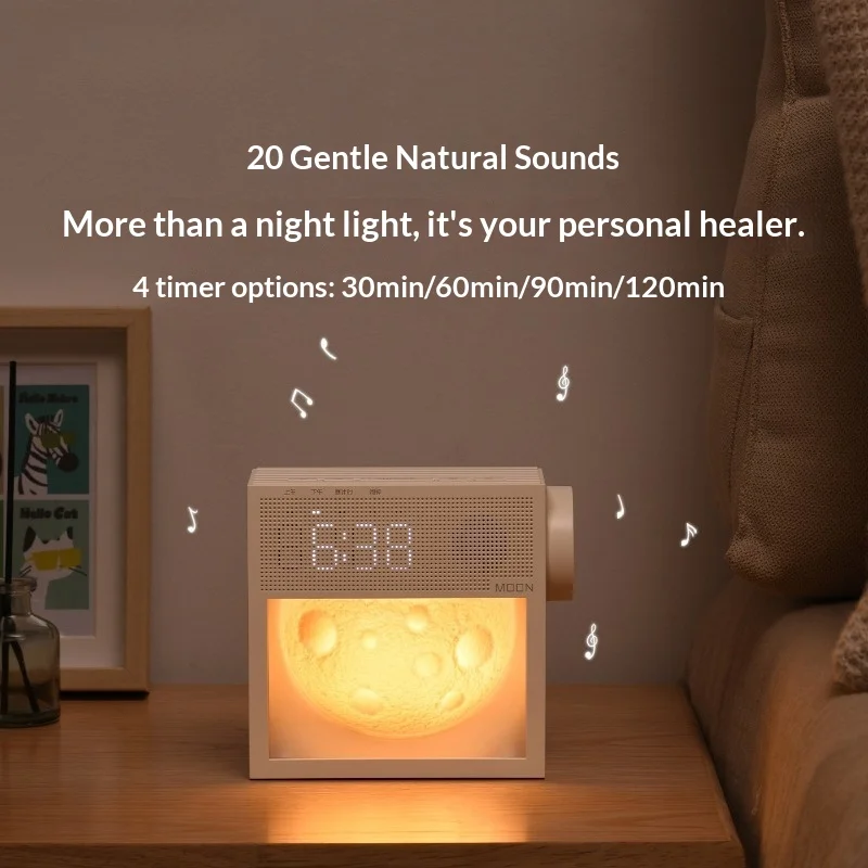 

Lunar Night Light White Noise Alarm Clock Sunrise Wake Up Bedroom Sleep Atmosphere Bedside Lamp Birthday Gift Girl Decor LED