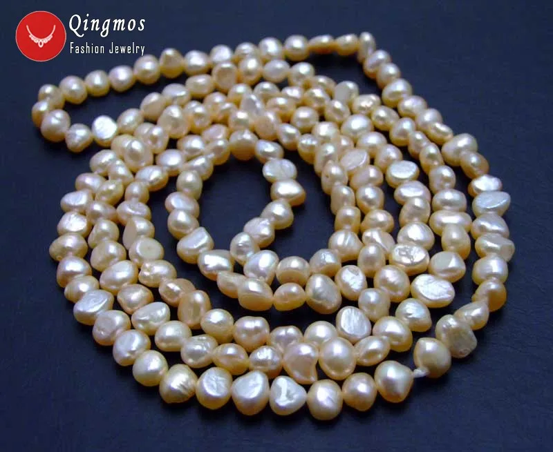 Qingos Trendy 6-7mm Baroque Natural Freshwater Pink Pearl Necklace for Women Jewelry Sweater Long Necklace 40\
