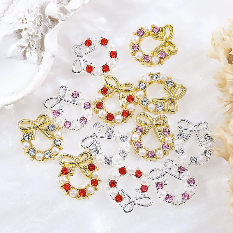 10Pcs Garland Bowknot Nail Charms Pearls Luxury Wreath Design Crystal Rhinestones For Nails Crafts Art Decorations Supplies