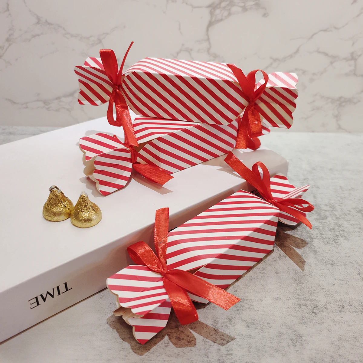 10/50pcs red striped candy box, lipstick box, gift packaging box, party and wedding supplies