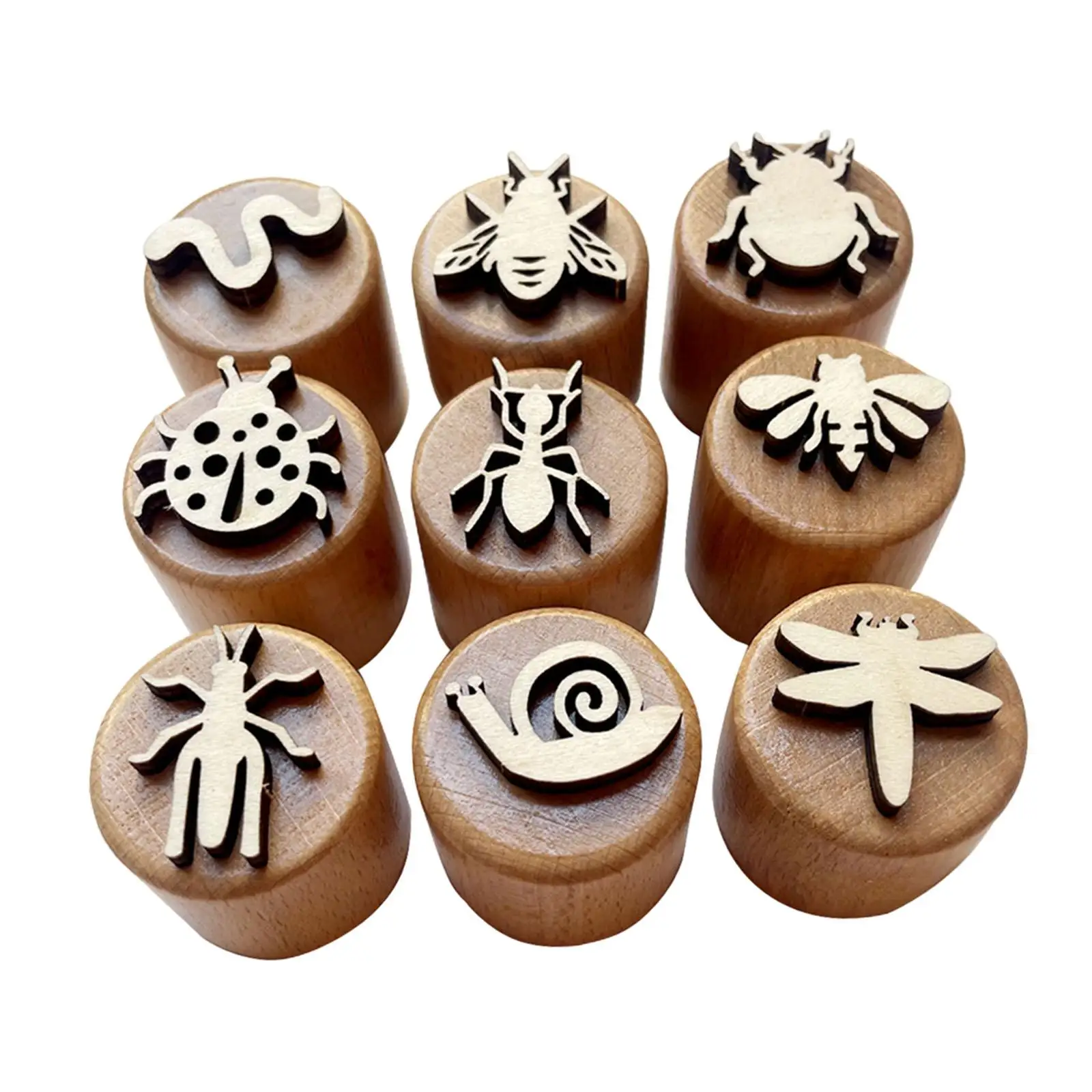 9x Wooden Stamps, Animal Stamps DIY Craft Stamps Pottery Tools Education Toys for Art Project, Christmas Gift