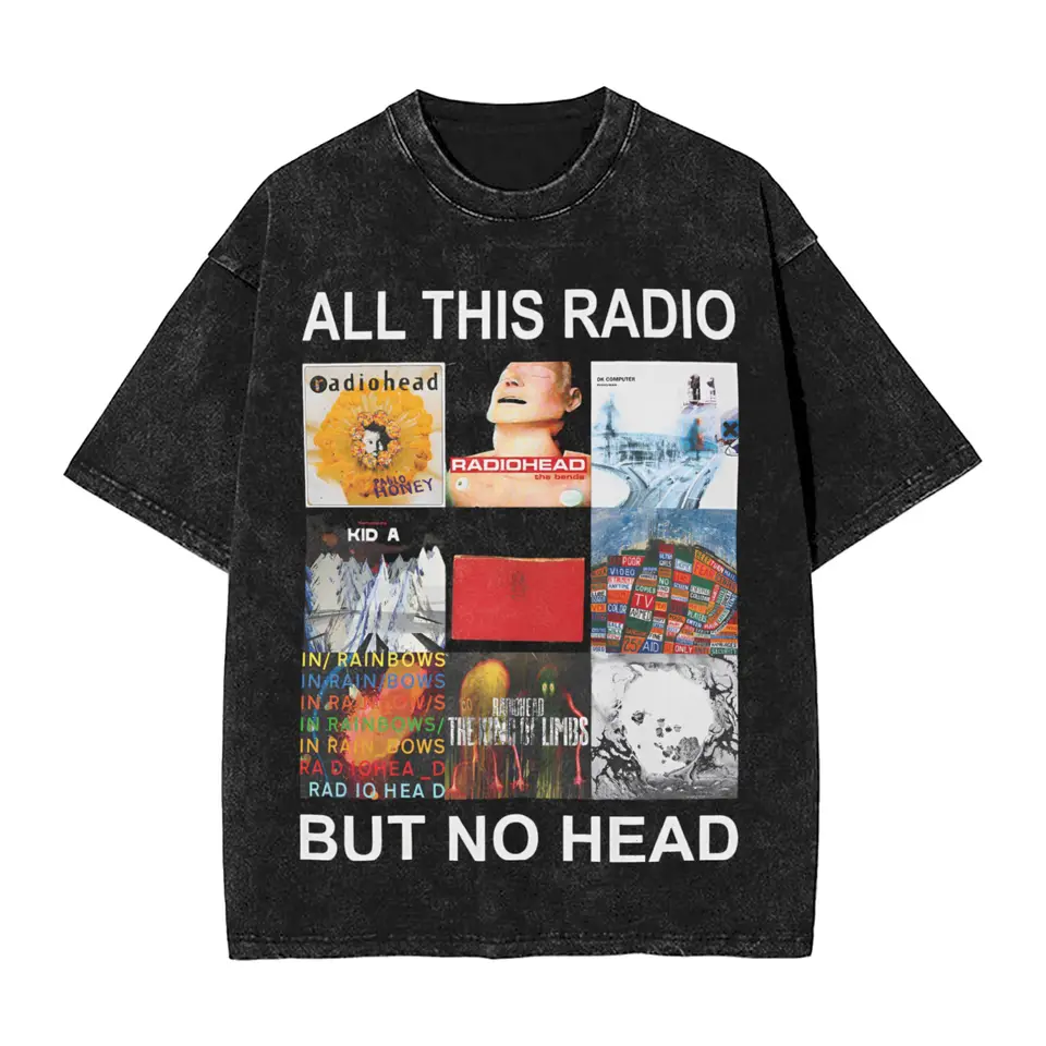 All This Radio But No Head Washed T Shirt Vintage Harajuku Men