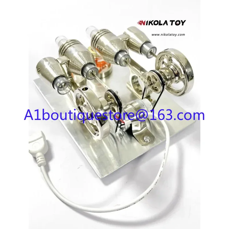 

Classic twin cylinder Stirling engine output power 12V+LED light model