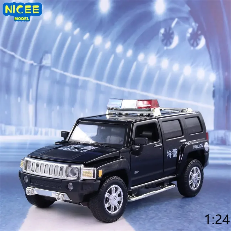 

1:24 Hummer H3 Police Car Alloy Car Model Acousto-optic Off-road Vehicle Metal Vehicle Decoration Collection Gift Toy F116