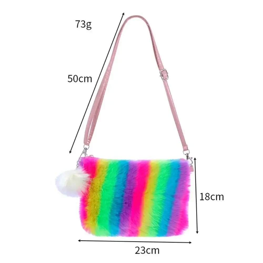 Rainbow Plush Shoulder Bag Colorful Fur Handbags Women Fashion Crossbody Bags Girls Handbag Adjustable Belts Furry Satchels