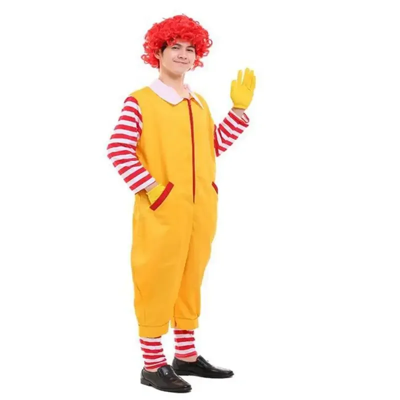 Halloween Christmas Cosplay Parent-Child Clown Costume Props Party Stage Performance Fastfood Yellow Clown Clothing for Kids