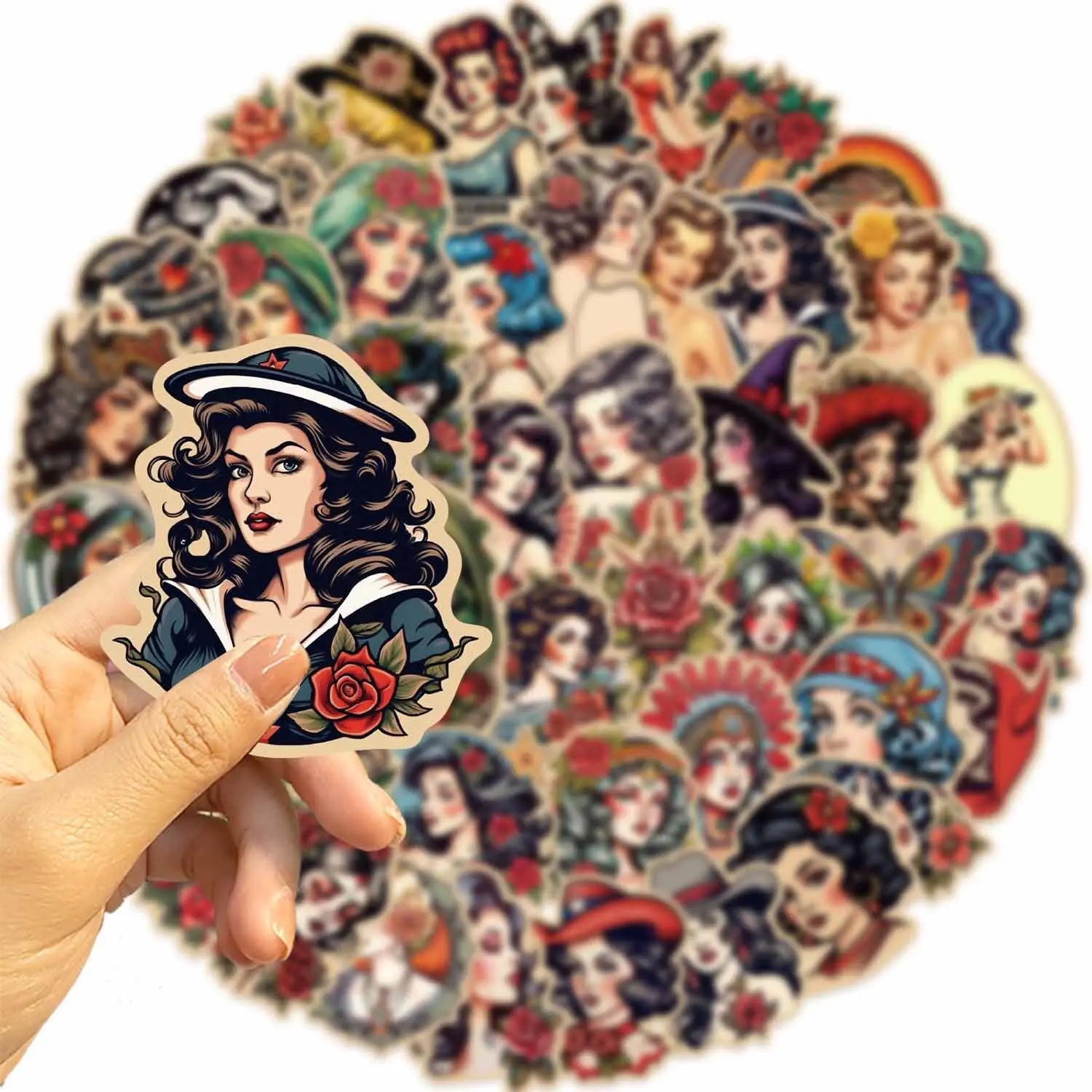 10/50pcs Retro Sexy Pin Up Tattoo Girl Stickers DIY Motorcycle Skateboard Laptop Phone Luggage Decals Car Styling Sticker Toy