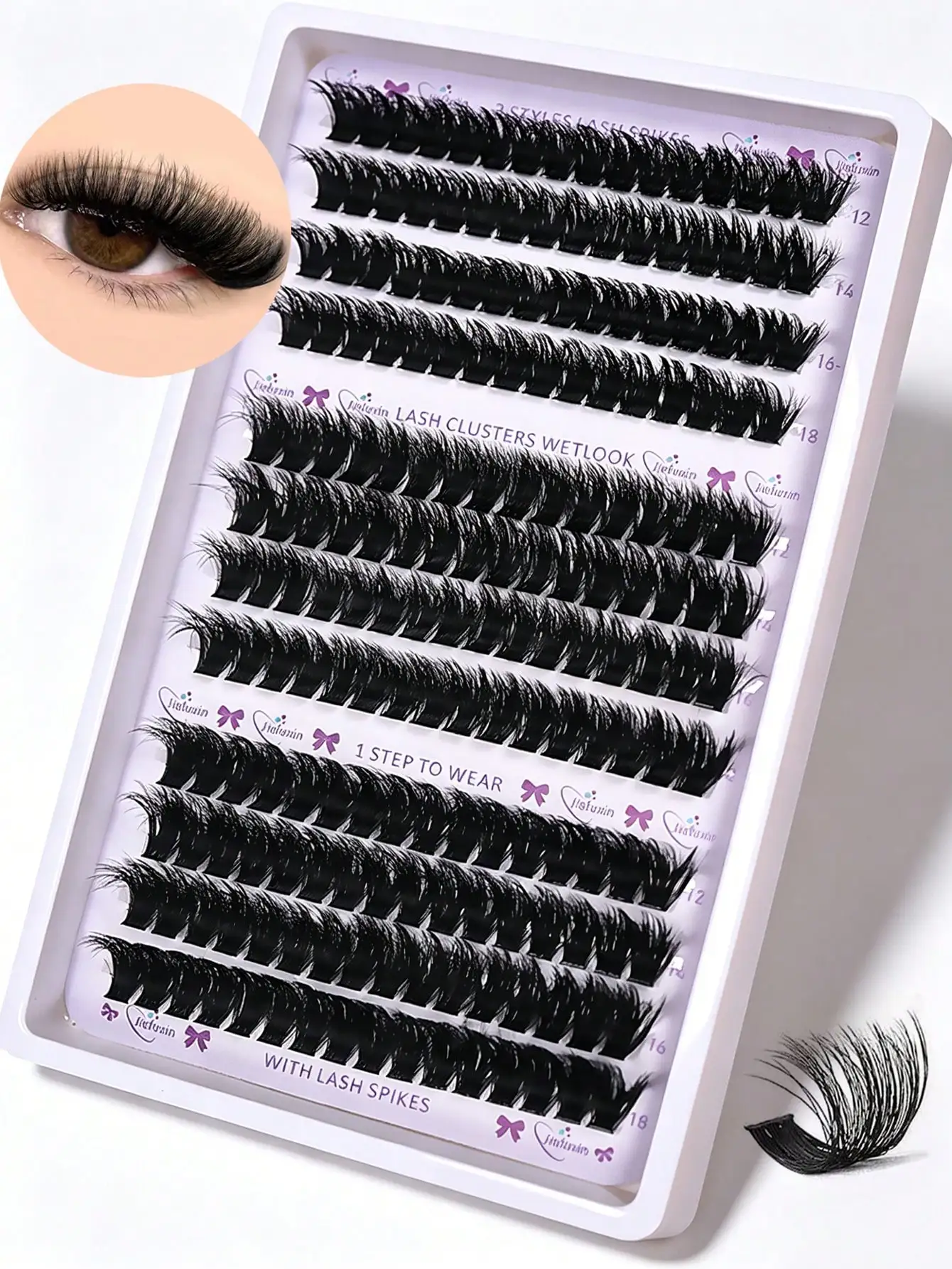 8D Dicke Flauschige DIY Wimpernbüschel 12 Reihen 80D Lange D-Curl Spike Wimpern Gemischte Länge Wiederverwendbare Segmentwimpern für Heim-Make-up – Detail 1