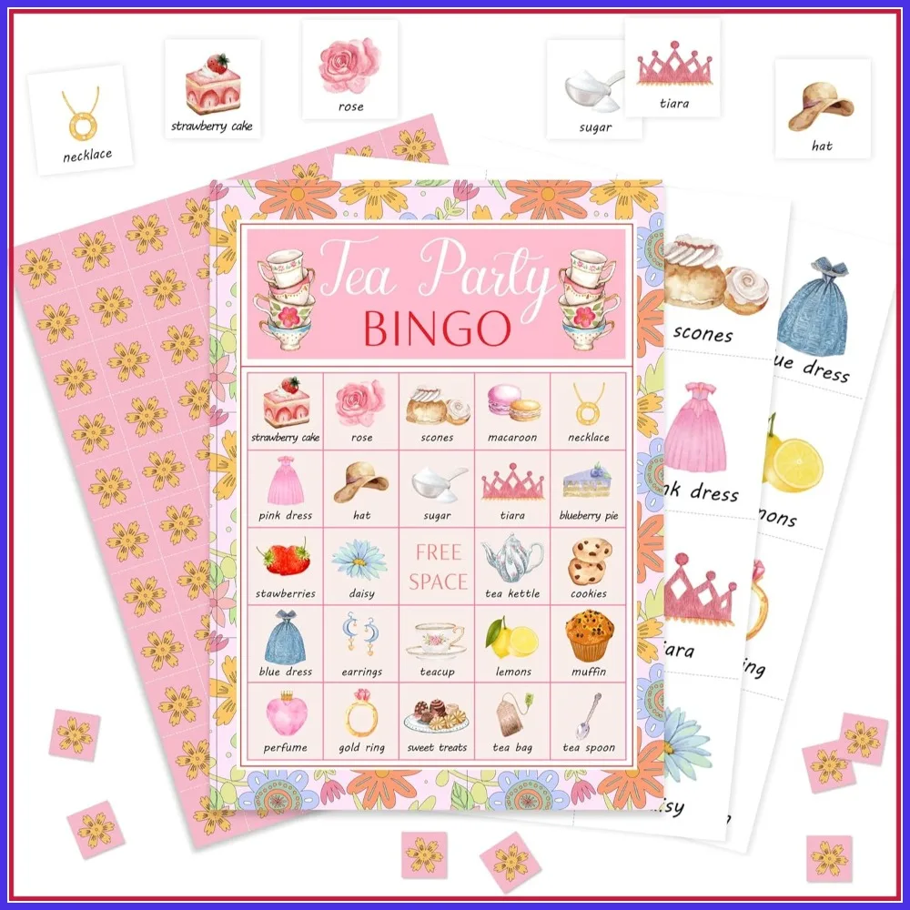 

Garden Tea Party Bingo Game Set for 24 Players, Adult Bridal Shower Activities Favors Decorations