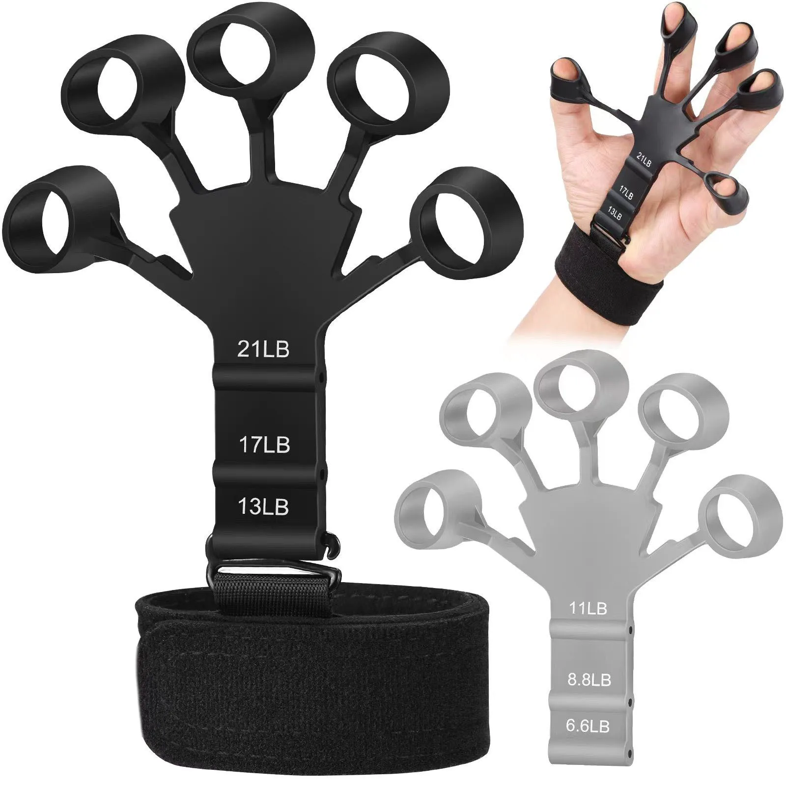 Hand Grip 5 Finger Exerciser Strength Trainning Power Forearm Rehabilitation Silicone Trainer Adjustable Strengthener for Wrist