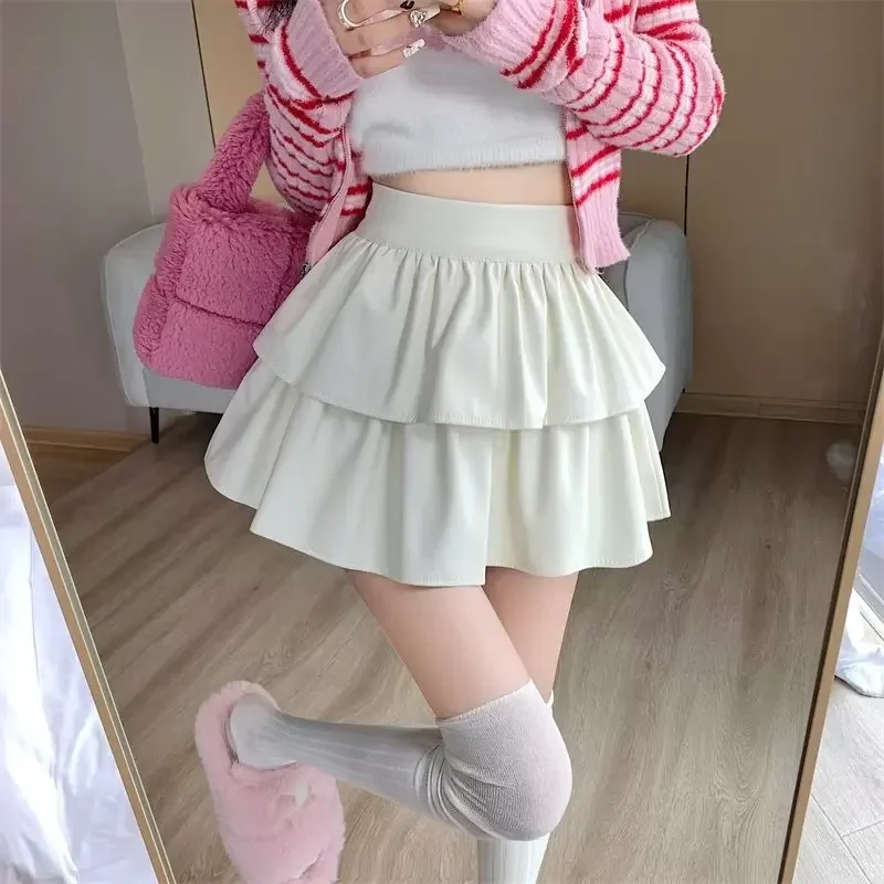 Spring Autumn High-Waisted Petite Mini Dress A- Line Skirt With Sweater 2023 New Egg Cake Puff Skirt Women's Fashion