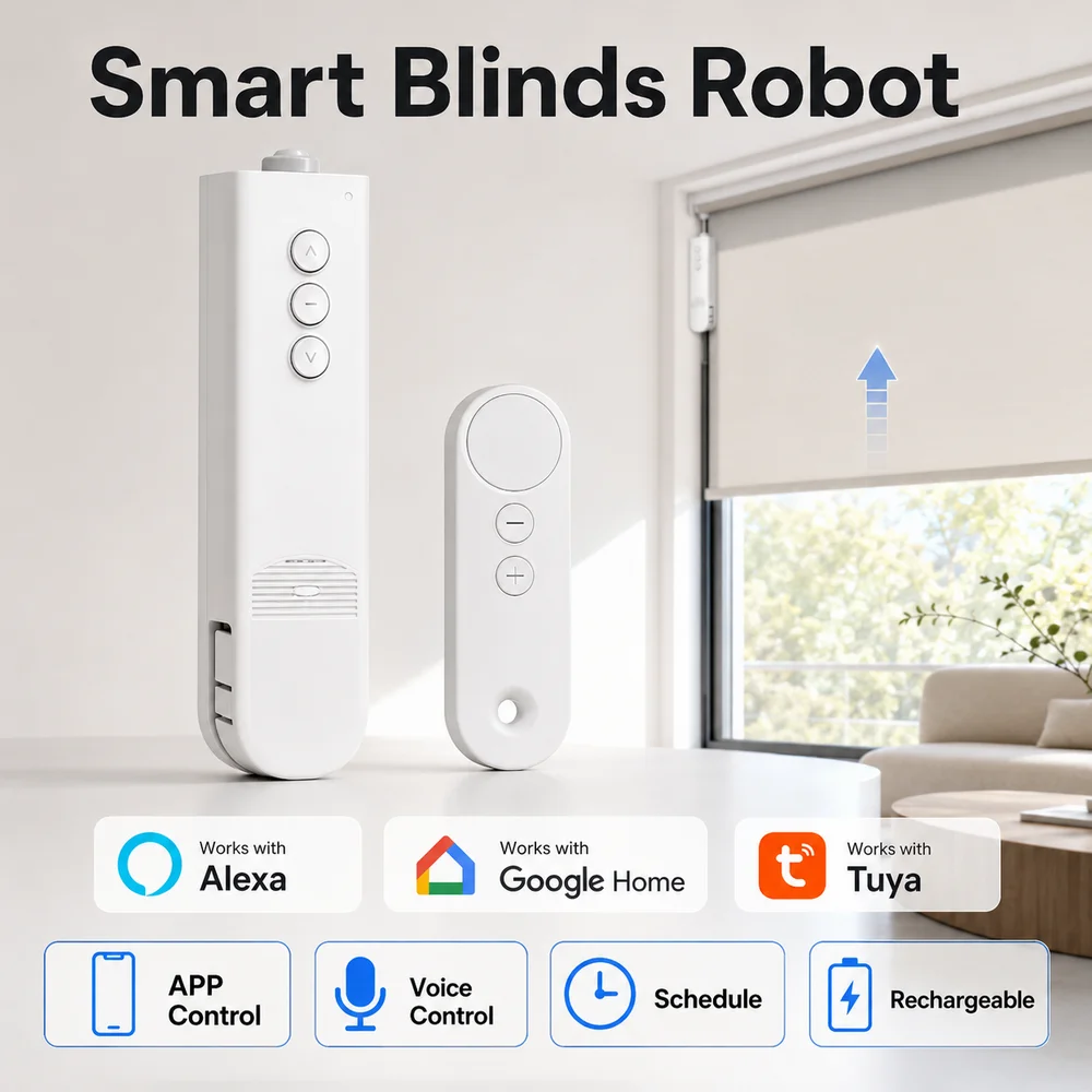 WiFi Smart Roller Blind Motor Automatic Window Shades Smart Blinds Robot Remote Voice Control Works with Tuya Alexa Google Home