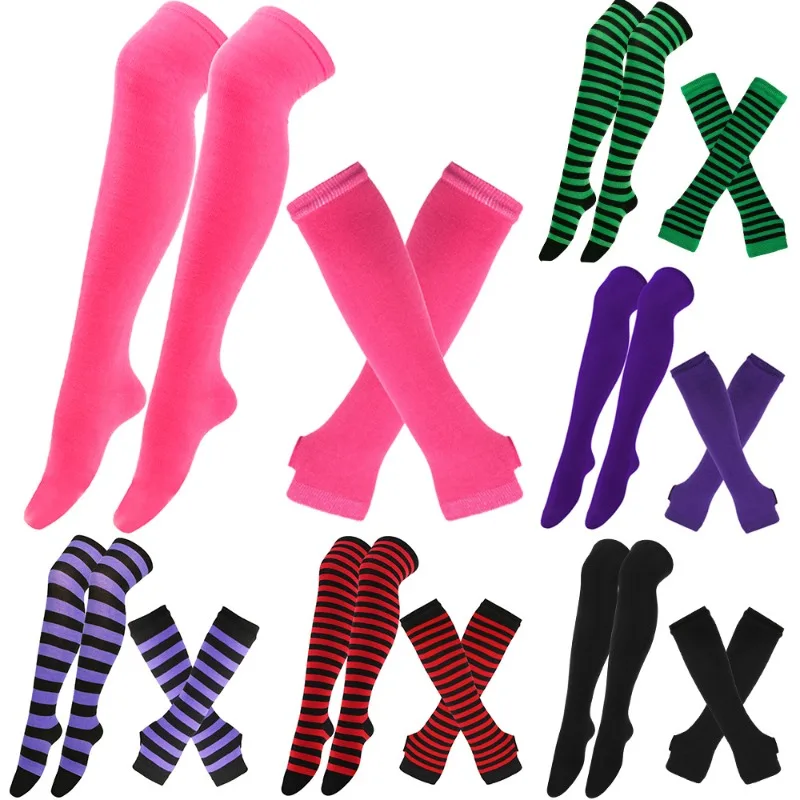 

Striped Christmas Stockings Halloween Socks Tall Stockings European Festivals Cosplay Women's Socks Gloves