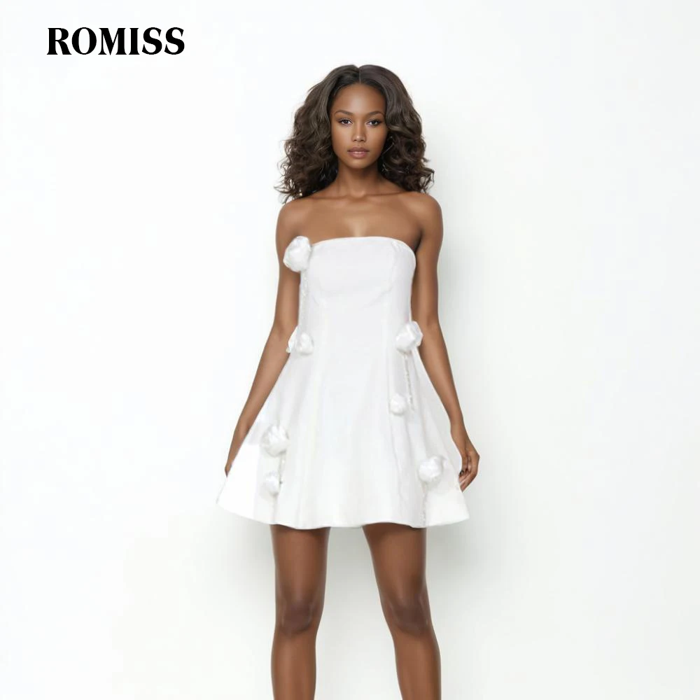 ROMISS Solid Patchwork Diamonds Chain Dresses For Women Strapless Sleeveless Backless High Waist Spliced Appliques Dress Female