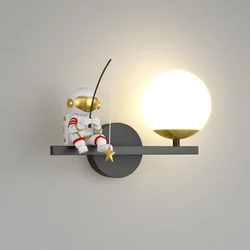 Modern Home Children's Moon Cartoon Background Wall Lighting Minimalist Creative Astronaut Bedroom Bedside Sconce Lamps for Room