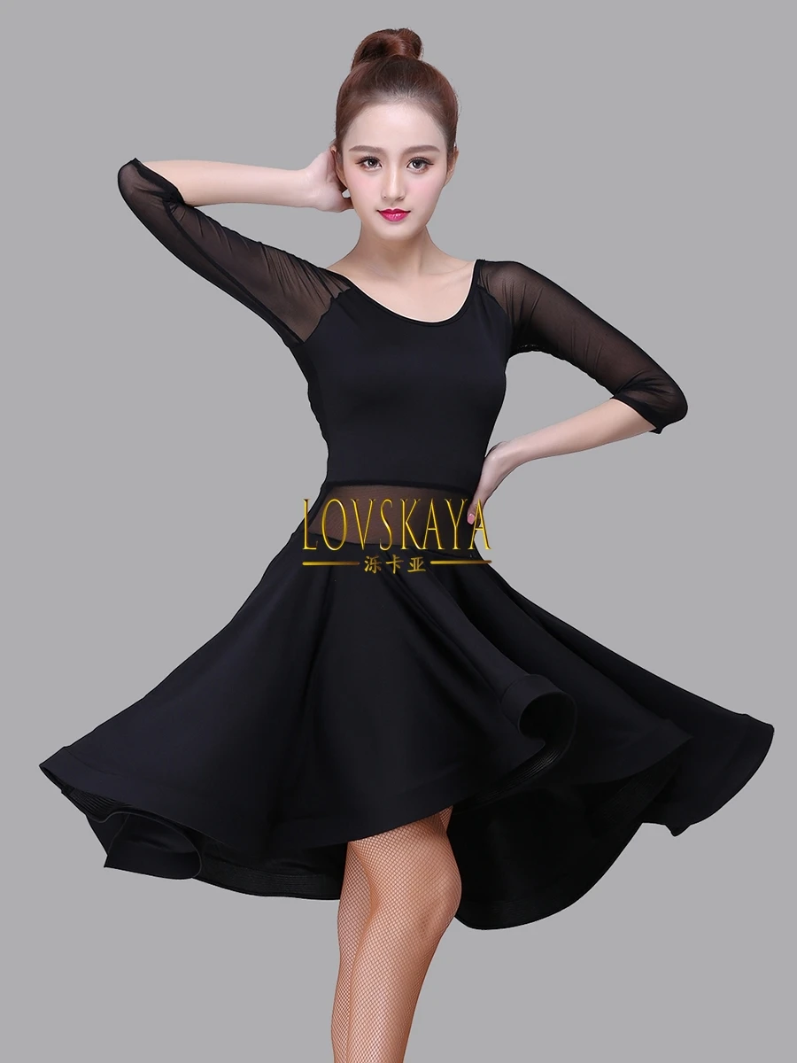 New Latina Dance Costume Female Adult Sexy Spring, Summer, Autumn, Winter Mesh Dancing Dancing Fishbone Dress Contest Set