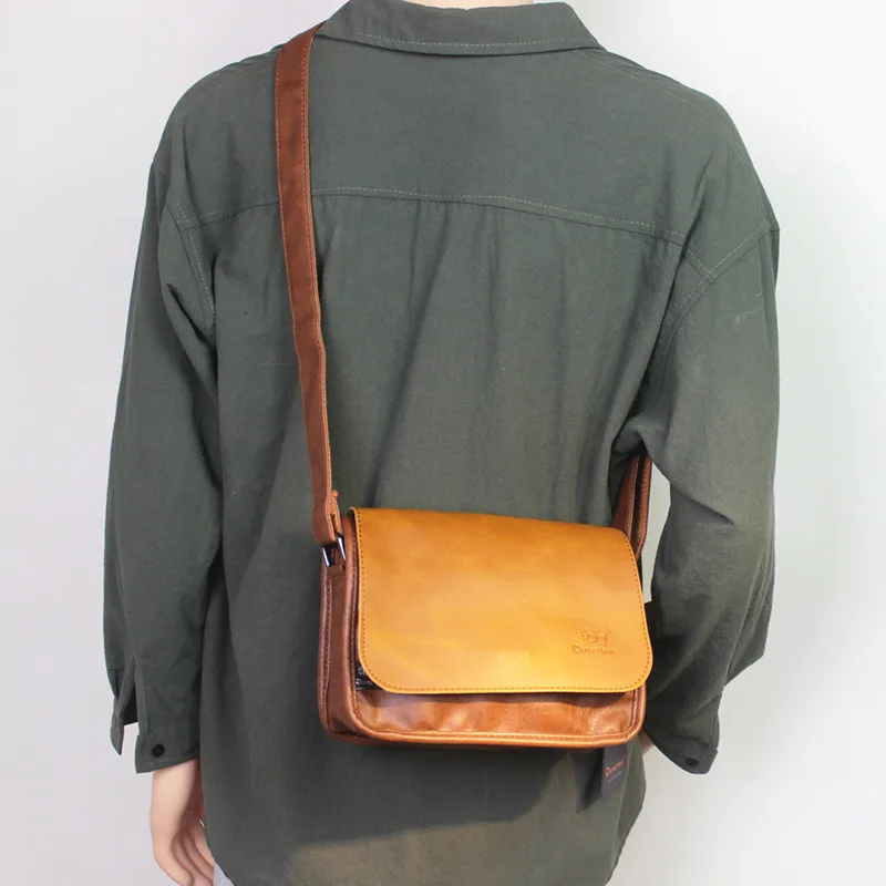 

Retro Street Style Crossbody Bag Unisex Messenger Bag Soft PU Leather Zipper Closure Color Casual Shoulder Bag