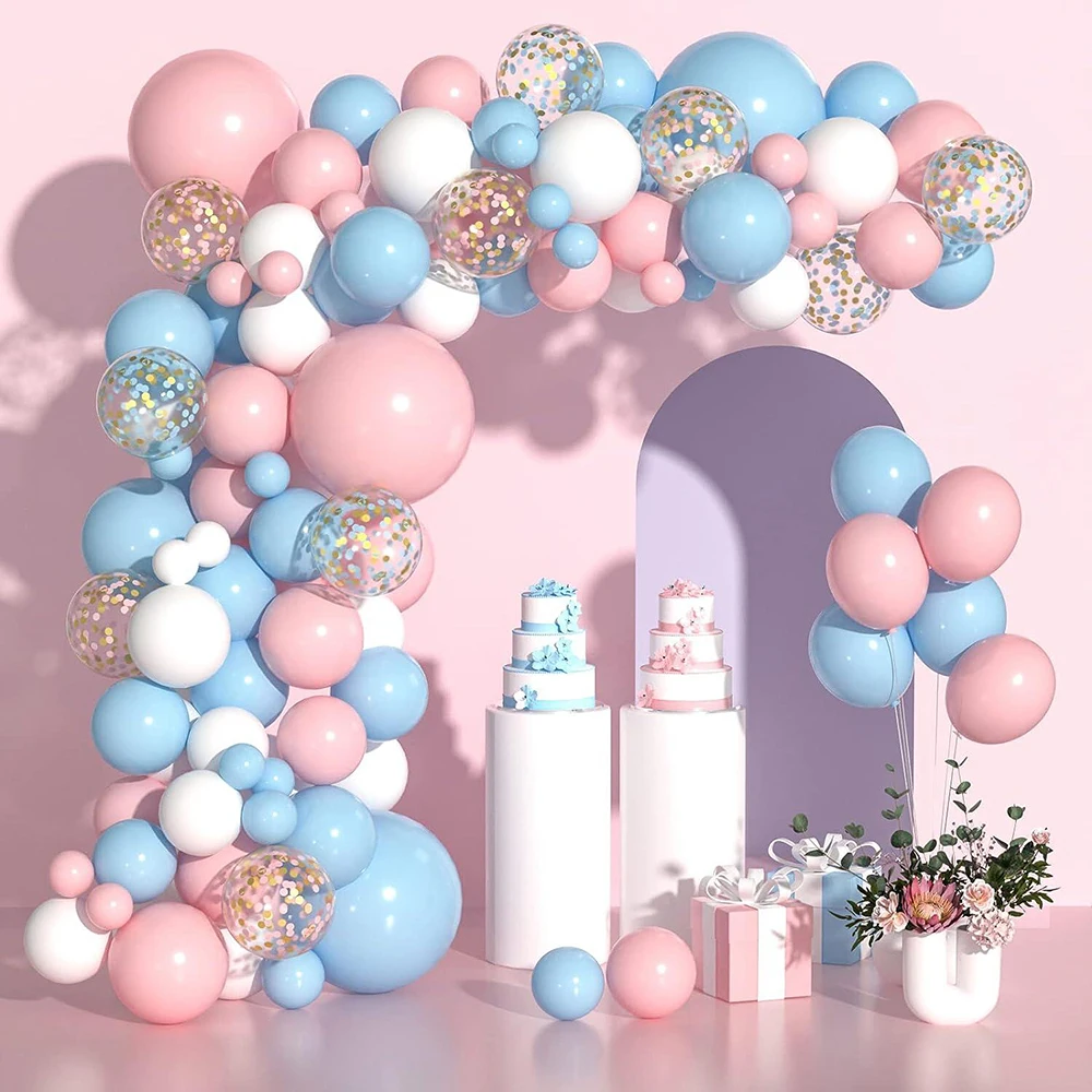 Pink Balloons Garland Arch Kit Pastel Blue Confetti Latex Balloons Birthday Party Gender Reveal Wedding Anniversary Decoration