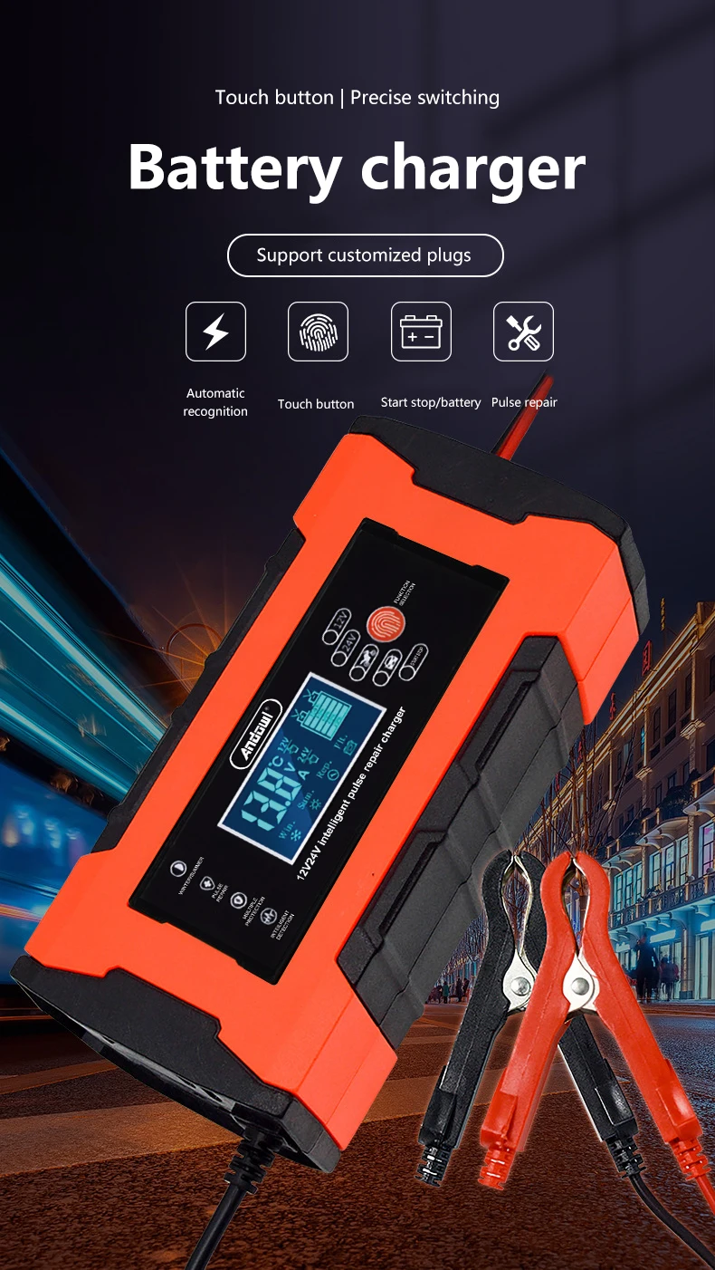 

12V-24Vauto battery charger Repair car battery Car Battery Charger 6A Pulse Repair LCD Display Smart Fast Charge AGM Deep Cycle