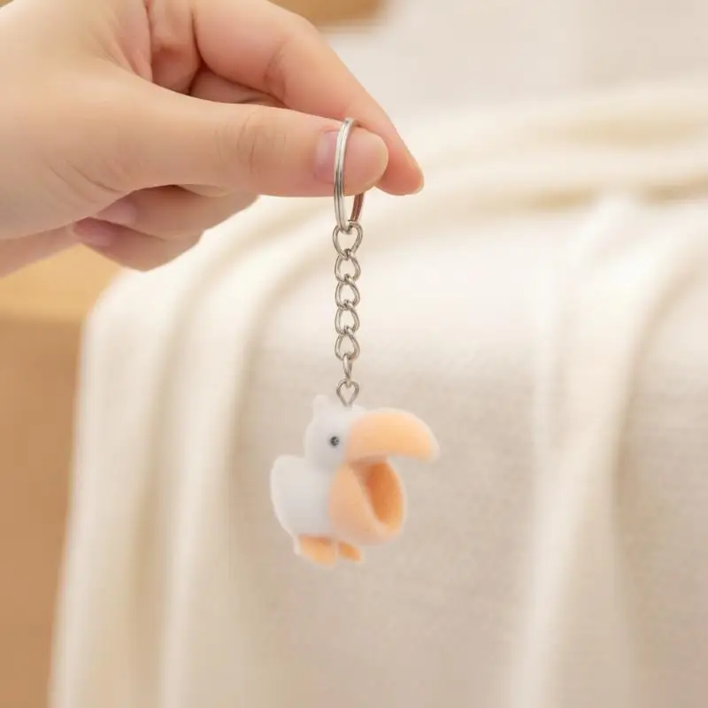 New Creative 3D Animal Keychain Flocked Resin Duck Pelican Pendant Cute Bag Charm Backpack Ornament Accessories Yellow White Ne