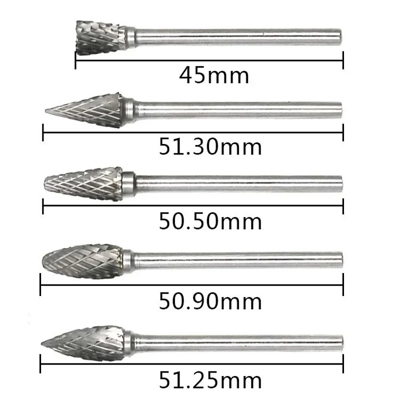 10 PCS Tungsten Carbide Steel Rotary File Set Grinders Accessories Burr Woodworking Milling Cutter Titanium Plated Engraving Set